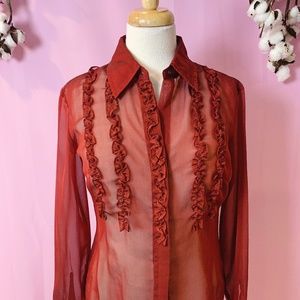 Red Ruffle Sheer Blouse